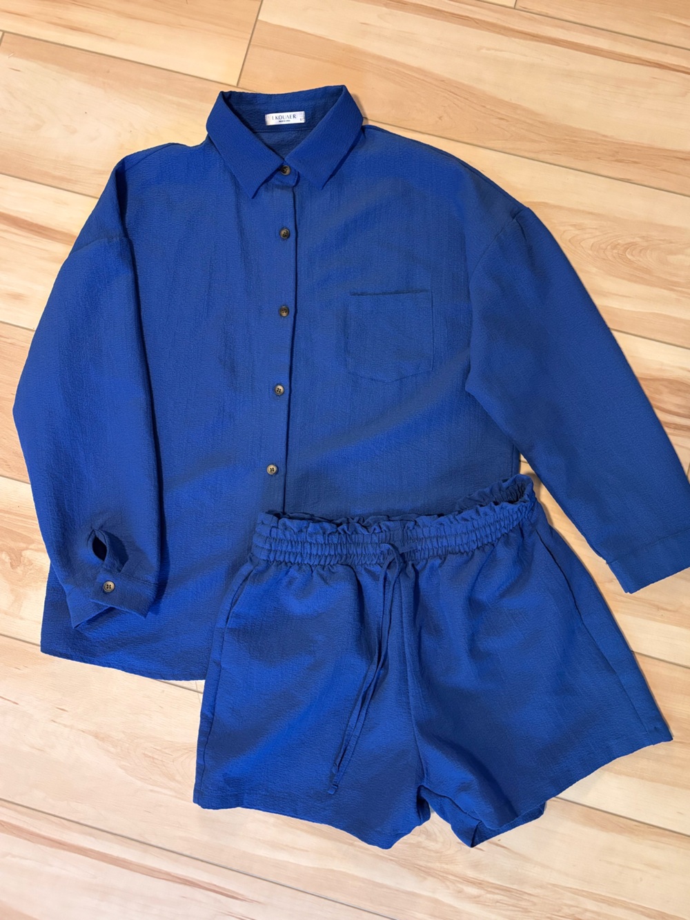 Women's Royal Blue Button-Front shirt and shorts set
